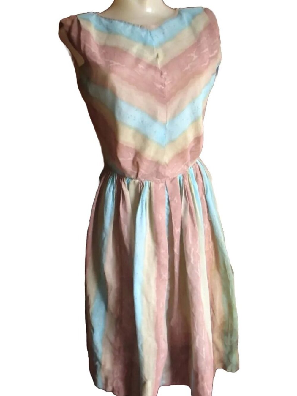 sz 6 True Vtg 50s SHABBY CHIC Marcy Lee Pleated Sleeveless Zipback Sheer Dress